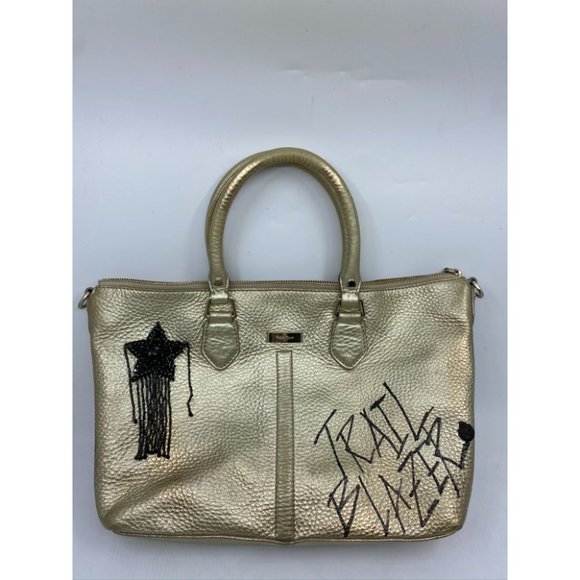 COLE HAAN Tote Bag Gold Customized w Graffiti - Picture 3 of 15